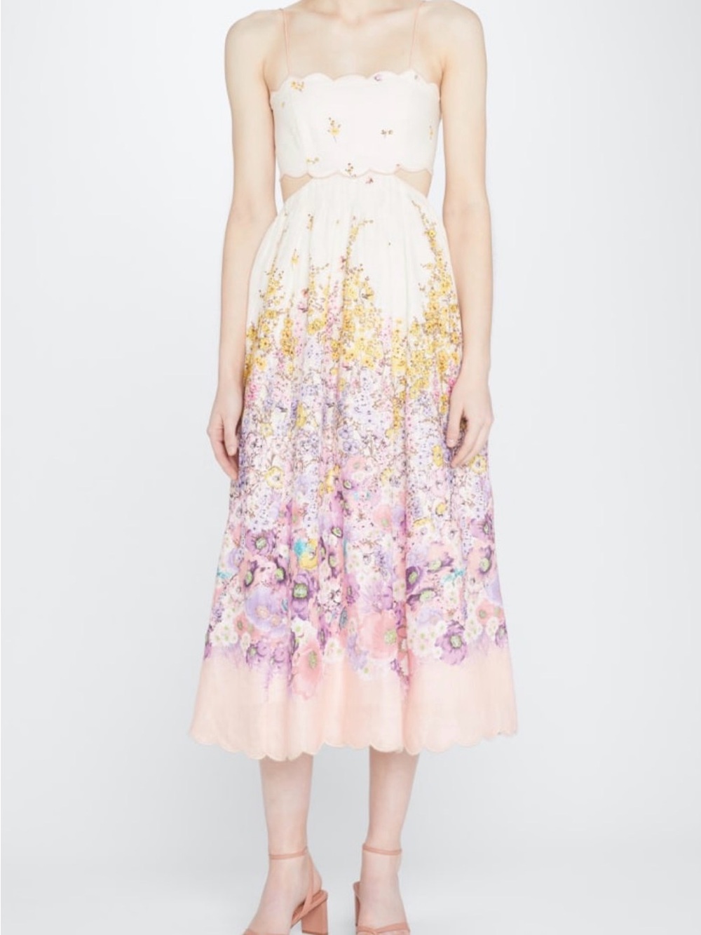 Zimmermann White Scalloped Floral Midi Dress - Picture 3 of 3